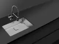 Évier en inox moderne avec robinet à ressort. Découvrez comment faire briller de l'inox pour un éclat impeccable.