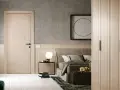 Une porte de chambre sobre et élégante, parfaite pour une idée déco minimaliste. Le bois clair et les lignes épurées s'harmonisent avec le reste de la pièce.