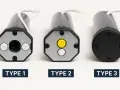 Trois moteurs tubulaires pour volet roulant électrique : Type 1 avec boutons +/- , Type 2 Somfy avec boutons jaune et blanc, Type 3 avec capot noir.