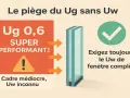 Le piège du Ug sans Uw : un Ug de 0,6 super performant peut cacher un cadre médiocre et un Uw inconnu. Exigez toujours le Uw de la fenêtre complète.