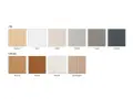 Échantillons de couleurs de bois : pin naturel, blanc, sablé, cendré, taupe, ardoise ; chêne naturel, moyen, blanchi, champagne. Le ral 9100 sablé est une teinte claire et douce.