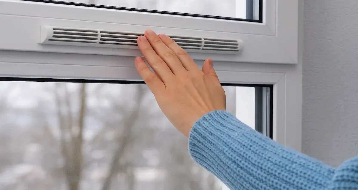 Main tenant ajuste la ventilation d'une fenêtre pour un confort optimal, même par temps froid.