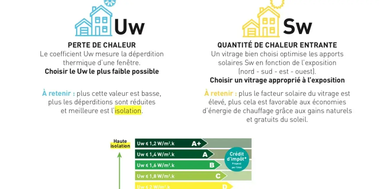 Le coefficient Uw mesure la perte de chaleur d'une fenêtre. Une menuiserie alu avec un Uw bas assure une meilleure isolation.