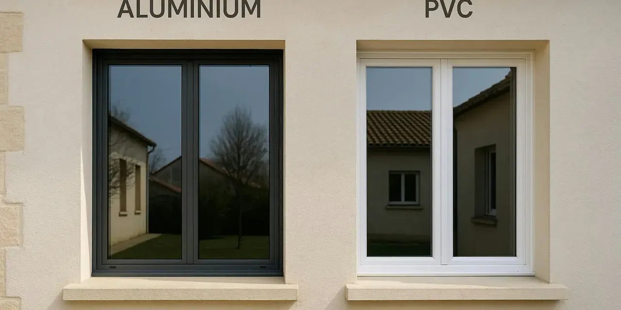 Comparaison de deux fenêtres : une en aluminium gris foncé et une en PVC blanc. Aide à décider quelle fenêtre choisir pour votre maison.