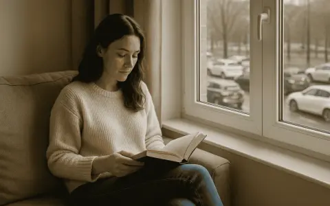 Une femme lit un livre près d'une fenêtre phonique, profitant du calme malgré le bruit extérieur.