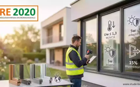 Un technicien vérifie la performance d'une fenêtre conforme à la réglementation environnementale RE 2020.