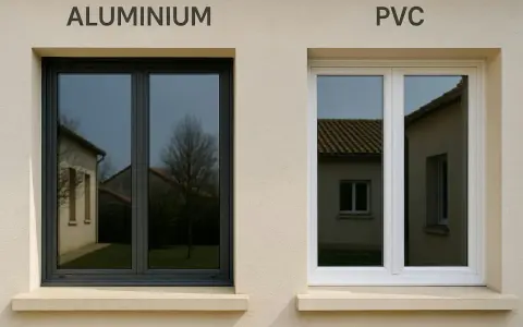 Comparaison de deux fenêtres : une en aluminium gris foncé et une en PVC blanc. Aide à décider quelle fenêtre choisir pour votre maison.