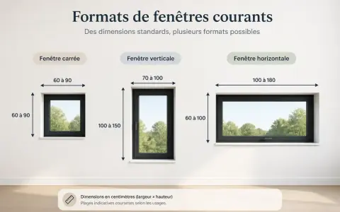 Fenêtre PVC grise avec meneau central, format vertical, 70x100 cm, vue sur des arbres.
