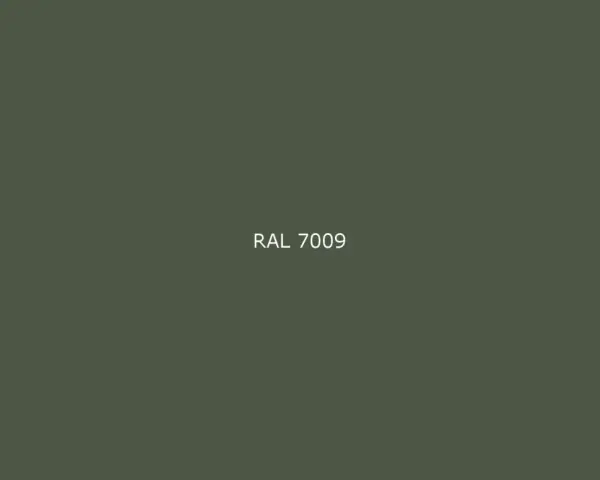 Teinte RAL 7009, un vert grisâtre parfait pour la menuiserie extérieure, évoquant la nature et la durabilité.