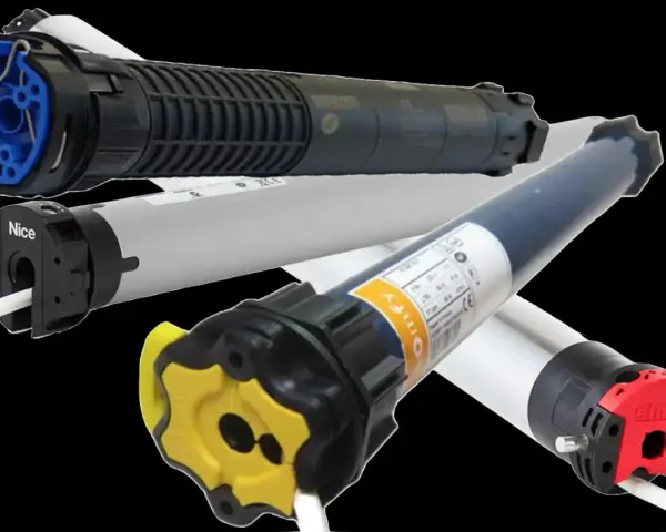 Moteurs tubulaires pour volets roulants, marques Nice, Somfy et Simu.