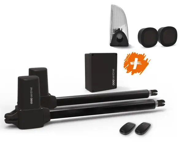 Kit motorisation portail : vérins, boîtier, télécommandes, feu clignotant. Quelle huile pour vérin de portail ? Ce kit Sentinel est prêt à l'emploi.