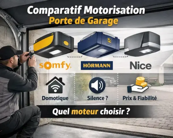 Comparatif de motorisations de porte de garage : Somfy, Hörmann, Nice. Quel moteur choisir pour domotique, silence et prix ?