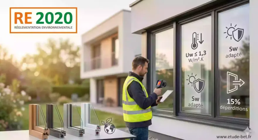 Un technicien vérifie la performance d'une fenêtre conforme à la réglementation environnementale RE 2020.