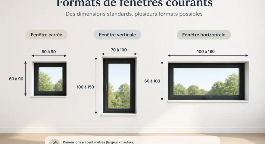 Fenêtre PVC grise avec meneau central, format vertical, 70x100 cm, vue sur des arbres.