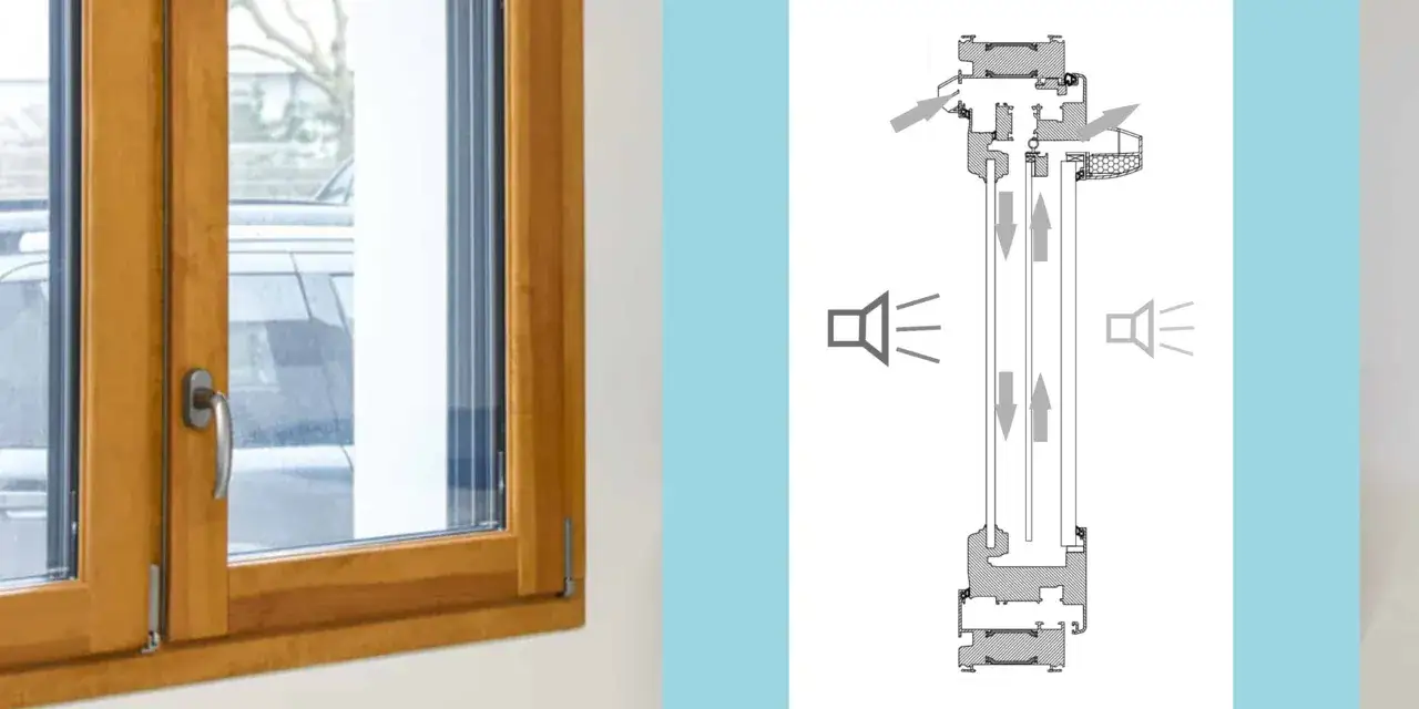 Fen&ecirc;tre en bois avec double vitrage, montrant le principe de l'isolation phonique d'une fen&ecirc;tre sur rue.