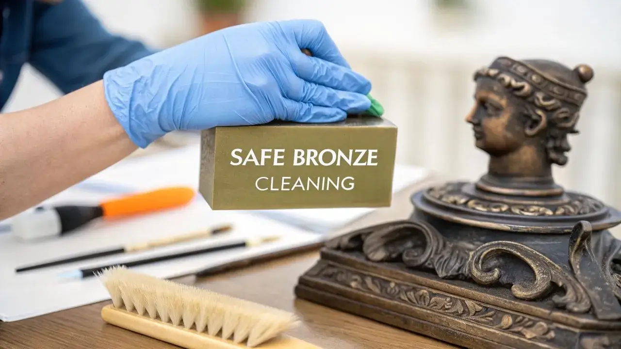 Main d'une personne portant un gant bleu nettoie une boîte avec le texte