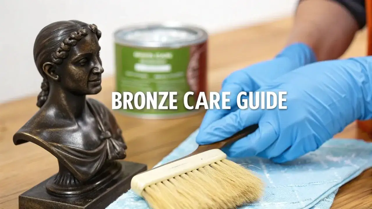 Guide pour nettoyer le bronze : une main gantée utilise un pinceau pour entretenir une statue en bronze.