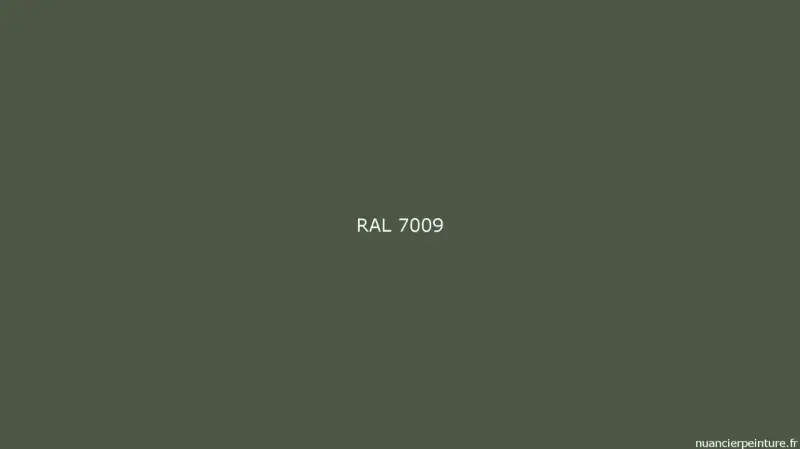 Teinte RAL 7009, un vert grisâtre parfait pour la menuiserie extérieure, évoquant la nature et la durabilité.